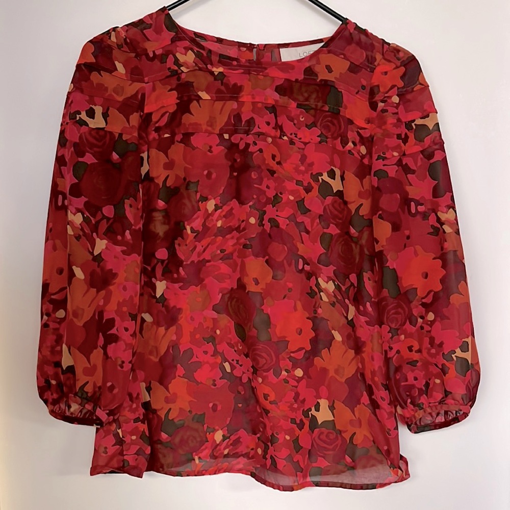 Loft Xsp red floral blouse